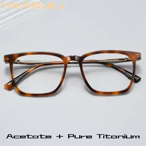 YIMARUILI Luxury Men's Pure Titanium Acetate Glasses Retro Fashion Trend Square Big Size Prescriptio