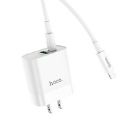 Bộ Sạc Nhanh Cho Iphone PD20W Hoco C80 chuôi dẹt 2 cổng Usb và Type-C kèm dây sạc Type-C sang iPhone - Hàng chính hãng