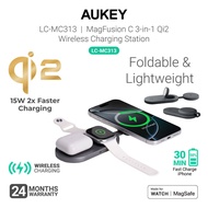 Aukey LC-MC313 MagFusion C 3-in-1 Qi2 MFW Certified Foldable Wireless Charging Station (24 Months Wa