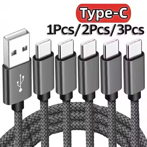 Nylon Data Cable Fast Charger 1M 2M 3M USB A To Type C Charging Cable For Huawei Samsung Android Iph