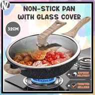 [NZ] 32cm NON STICK MEDICAL STONE WITH WOOD HANDLE WOK / periuk batu viral coating stone pan granite