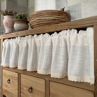 Nordic Style Short Curtains for kitchen Solid Cotton Linen Lace Hem Half Tulle Curtain Wine Cabinet