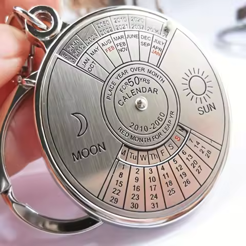 50 Year Perpetual Calendar Keychain Retro Astrology Stainless Steel Keyring Purse Bag Backpack Charm