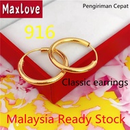 Maxlove Jewelry New Arrival Gold 916 Original Malaysia Pawnable Legit Earrings Female 2.3 Cm Wide Glossy Earrings Jewelry Gold Vintage Bridal Gold Earrings for Women Earing Set for Girls Earing Korean Style Anting Emas 916 Original Malaysia