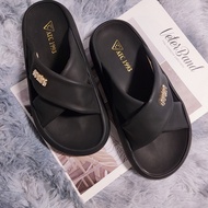 MIN WOMEN'S SLIPPERS WITH CROSS-SANDAL X-SANDAL BLACK ATC1993 4 SUPER LIGHT SEGMENTS, SOFT WAX LEATH