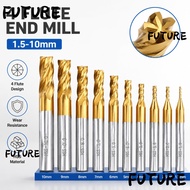 HL-FUTU End Mill, Four-Flute Titanium Coated End Milling Cutter, Aluminum Mill 1.5-10mm Spiral Bit W