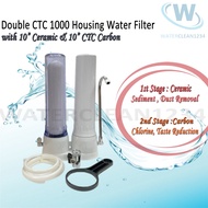 DOUBLE CTC 1000 HOUSING WATER FILTER WITH 10" CERAMIC & 10" CTC CARBON FILTER - 2 STAGE FILTRATION