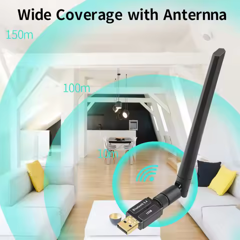 150M Long Range USB BT Dongle Supports Win11/10/8.1/7 USB BT Adapter with Antenna for PC Mouse Keybo