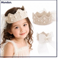 MUNDAN Baby Crown Headband, Mesh Bow Crown Shape Kids Crown Headpiece,  Hollow Lace Girls Crown Hair
