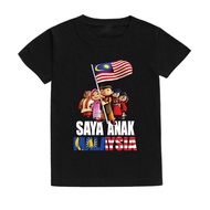 Tshirt National Day Kid Short Sleeved Patriotic Shirts MY Independence Day Celebration Top