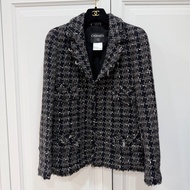 CHANEL 香奈兒 毛呢 千鳥格 格紋 黑灰 西外 西裝外套 短大衣 大衣 外套 夾克