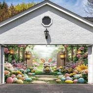 MERCHR Easter Garden Garage Door Backdrop 8 x 7 ft, Spring Happy Easter Rabbit Colorful Eggs Bunny G