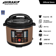 HIRAKI 6L ELECTRIC PRESSURE COOKER STAINLESS STEEL NON STICK POT WITH MULTI COOKER RICE COOKER (PC06-109G) GOLD