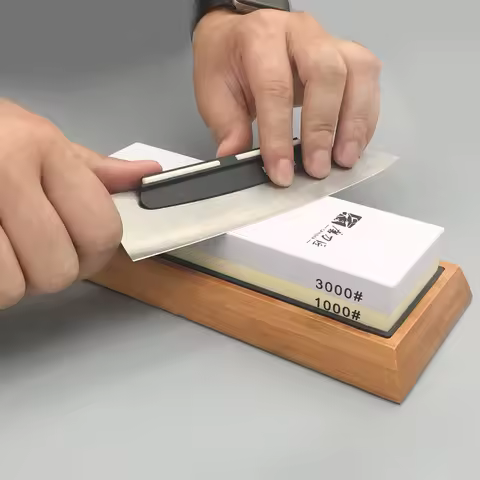 TAIDEA Sharpening Stone Kitchen Knife Sharpener With Angle Guide Bamboo Base Knives Grinder Grit 100