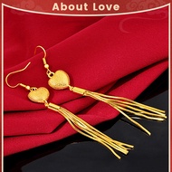 Original 24k Saudi Gold Earrings for Women Fashion Atmosphere Heart Tassel and LingLong Ball Drop Earring Hypoallergenic Not Fade Pawnable Nasasangla