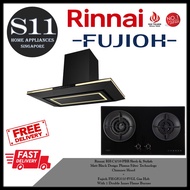 Rinnai RH-C1059-PBR Sleek &amp; Stylish Matt Black Design Plasma Filter Technology  Chimney Hood + Fujioh FH-GS7020 SVGL Gas Hob  With 1 Double Inner Flame Burner BUNDLE DEAL - FREE DELIVERY