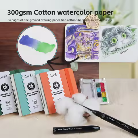 SeamiArt 8x8cm Mini Cotton Pulp Travel Sketch Notepad 300gsm Hot Pressed Drawing Paper 24 Sheets for