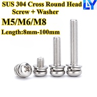 [LY] All in stock 304 Stainless Steel, Phillips Round Head Screw + Washer Three-Piece Combination M5