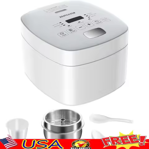 Low Carb Rice Cooker Small 5 Cup 304 Stainless Steel Pot LED Display 24-Hour Timer Non-Stick Safety 