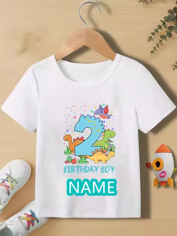 Personalized Name Boys T Shirt Happy Birthday 1 2 3 4 5 Years Kids Tshirt Dinosaur TShirt Birthday P