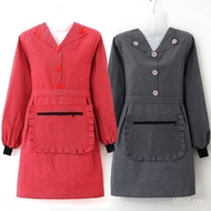 Apron Lapel Lengan Panjang dengan Poket Zip, Kapas Tulen, Baju Baju Lengan Panjang Kegunaan Rumah Wa