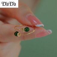 cincin perempuan emas 916 original malaysia Natural Hetian jade open ring vintage white adjustable r