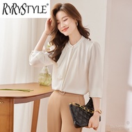 RYRYSTYLE High end Acetic Acid Satin Bow Tie Ribbon Shirt Womens Silk New Spring and Autumn Fashion