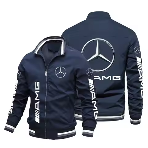 Mercedes Benz logo printed Mercedes AMG racing jacket, loose long sleeved men's stand up collar jack