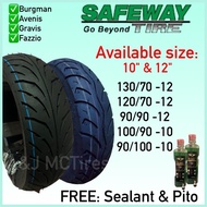 SAFEWAY TIRE 10" & 12", TUBELESS (FREE SEALANT & PITO) For Burgman, Gravis, Avenis, Fazzio, etc.
