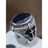 A432, pure handmade in Türkiye, beautiful 925 silver inlaid sapphire ring, weight 17.2 grams, gem si