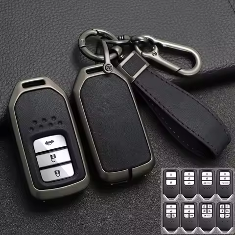 Zinc Alloy+ Leather Car Key Case Cover for Honda Accord EX EXL Civic CRV Jazz Jade Fit City Odyssey