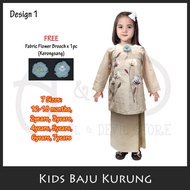 ANGEL&amp;DEVIL 2-pieces Baju Kurung Kanak Perempuan Baju Raya Budak Kurung Set Sedondon Malay Kids Dress Beige [BKE-08]