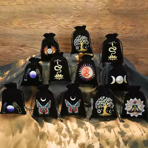 1pc Black Velvet Tarot Pouch Cards Storage Bag Witch Divination Jewelry Astrology Dice Accessories B