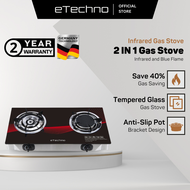 eTechno Tempered Glass Gas Stove Double Burner Gas Cooker Infrared Burner Gas Stove Cooktop Dapur Ga