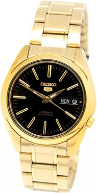 Seiko 5 #SNKL50 Mens Gold Tone Stainless Steel Black Dial Automatic Watch