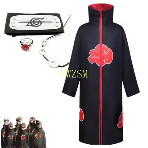 Anime Naruto Akatsuki Cosplay Ninja Costume Uchiha Itachi Red Cloud Cloak Robe Cloak Headband Props