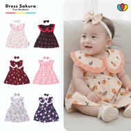 KATUN [FREE BANDANA] Sakura Dress size. Baby - 2 Years Premium Baby Girl Dress/ Rayon Daster Cotton 