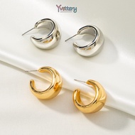 Fashion Simple C-shaped Luxury Metal Wide Surface Earrings-Yy