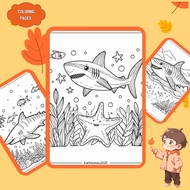 Set of 14 coloring pages, coloring pages for children in the shape of Megalodon shark, A4, A5 regula