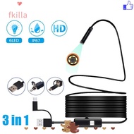 FKILLA Inspection Camera, IP67 Waterproof LED Light HD Inspection Camera, 3 in 1 408P/720P/1080P Uni