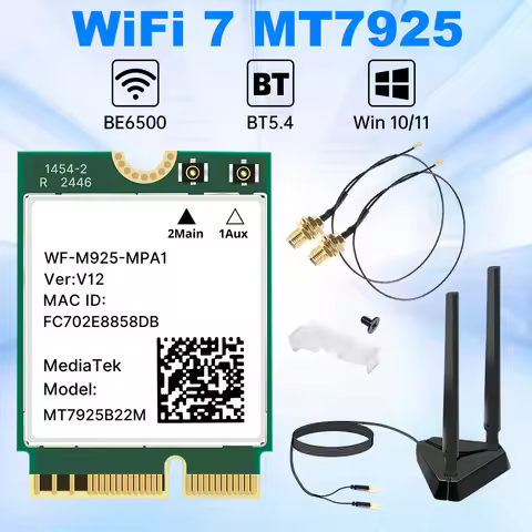WiFi 7 MT7925 6500Mbps BT5.4 WiFi Card 802.11BE M.2 Key E Wireless Network Adapter 2.4G/ 5G/6Ghz for