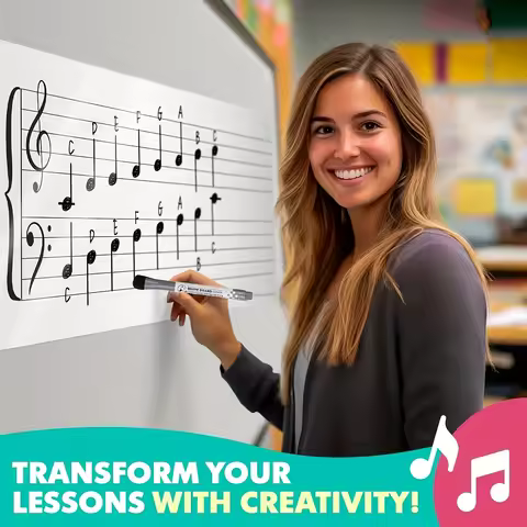 2D Flat 1PC Stave Music Note Magnetic Film Set, Suitable for Home Classroom Tile Decoration