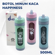Happiness Glass Drinking Bottle 500ml Unique Drinking Container/ Happiness Glass Water Bottle 500ml