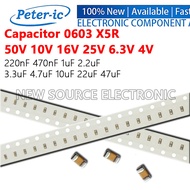 (5-50pcs) 0603 SMD 50V 10V 16V 25V 6.3V 4V X5R Capacitor 220nF 470nF 1uF 2.2uF 3.3uF 4.7uF 10uF 22uF