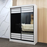 Monolife 5x7 FT Sliding Door Wardrobe / Almari Baju (White / Grey / Marble)
