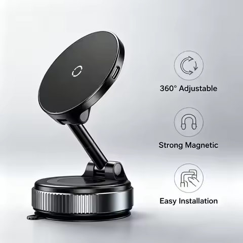 Vacuum Suction Cup Magnetic Wireless Car Charger Fast Charge Foldable Arm For Magsafe iPhone 12-17 P