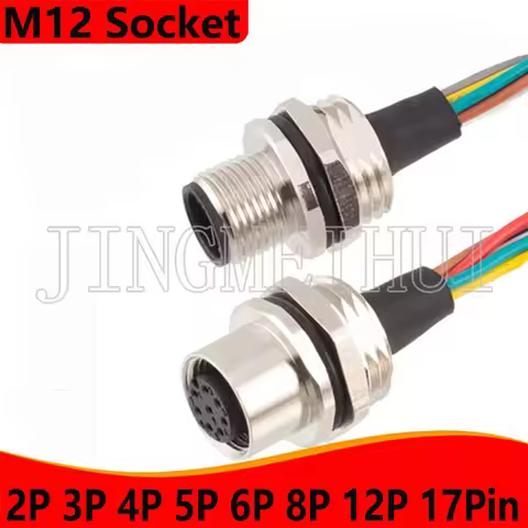 M12 2P 3P 4P 5P 6P 8P 12P Waterproof IP67 Aviation Male Female Socket With Cable Threaded Connector 