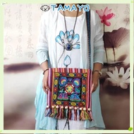 TAMAYO Women Shoulder Bag, Hmong Tribal Ethnic Vintage Message Bag, Fashion Tassels Thai Indian Boho