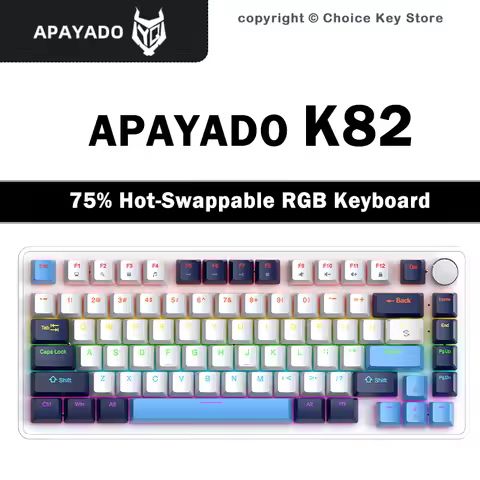 APAYADO K82 75% Wired Gaming Mechanical Keyboard 82 Keys RGB Backlit Hot Swappable Knob Red Blue Swi