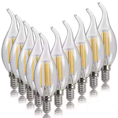 10pcs E14 LED Bulb AC220/240V 4W 6W Filament Candle Light C35 Edison Glass Bulb Retro Antique Vintag
